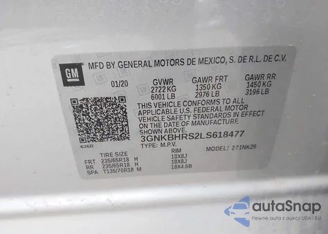 2020 Chevrolet Blazer Awd 2Lt z USA, uszkodzony, nr VIN 3GNKBHRS2LS618477